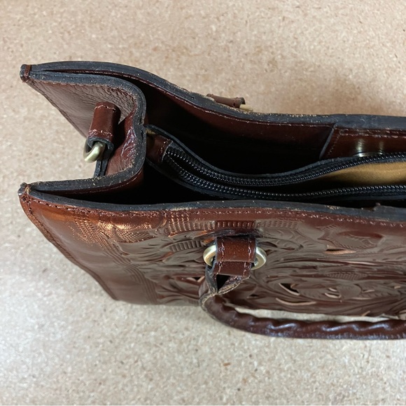 PATRICIA NASH Leather Primrose Satchel BOHO Brown Tooled Bag Floral & Gold - Picture 13 of 15